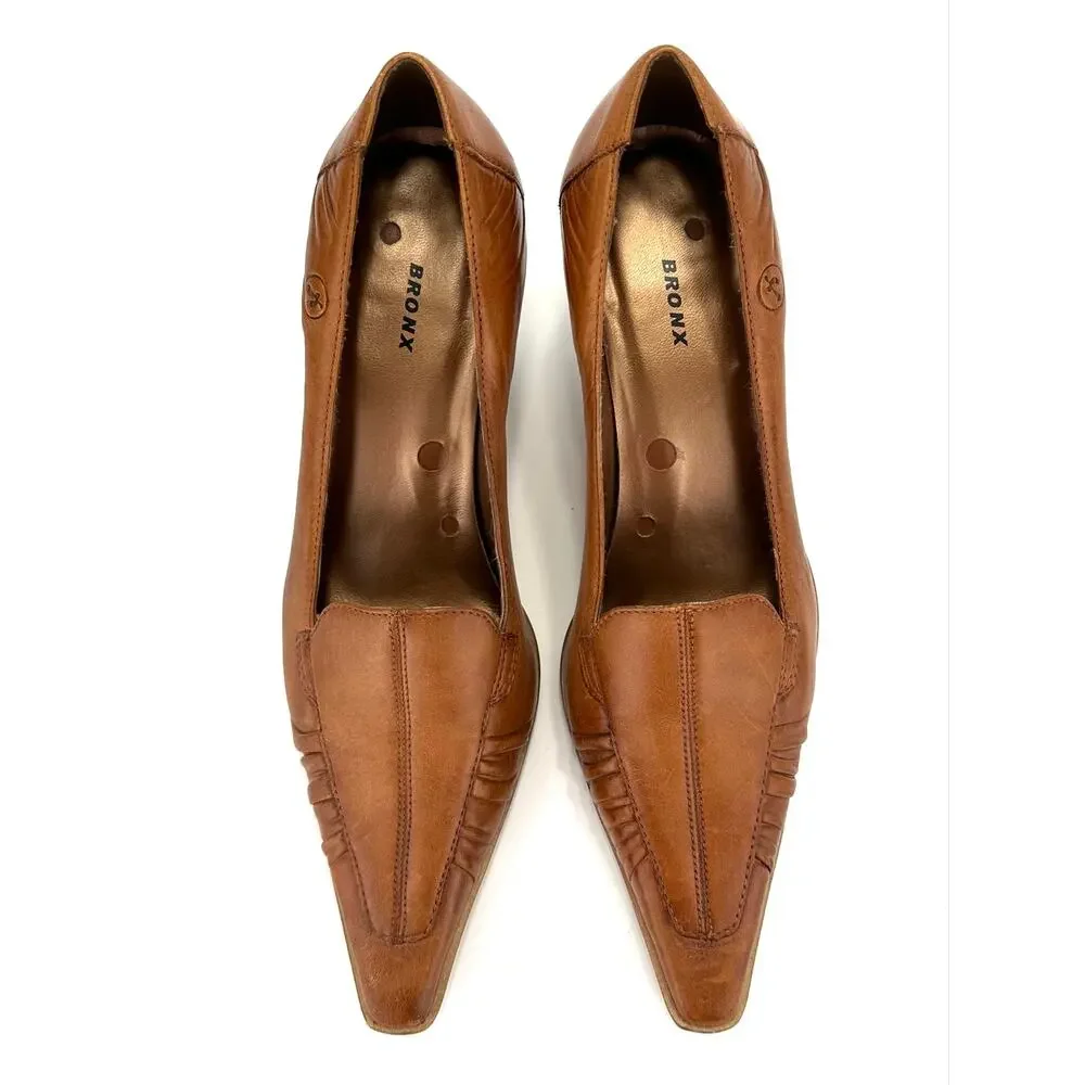 Bronx Pump/Heel/Loafer Size 8/38 Brown Leather Pointy Toe Business Office Classy